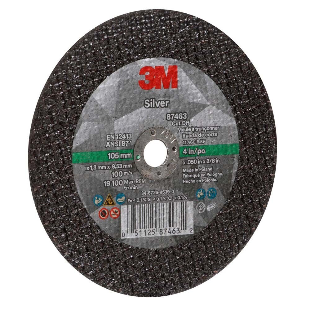 3M 87463 Silver Cut-Off Wheel T1, 4 in x .050 in x 3/8 in for Pipe Cutting on Stainless and Mild Steel (7100139222) (50 Pack) - 3