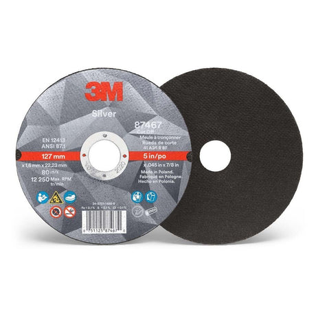3M 87467 Silver Cut-Off Wheel 36+ T1 5 in x 0.045 in x 7/8 in (7100139236) (50 Pack) - 2