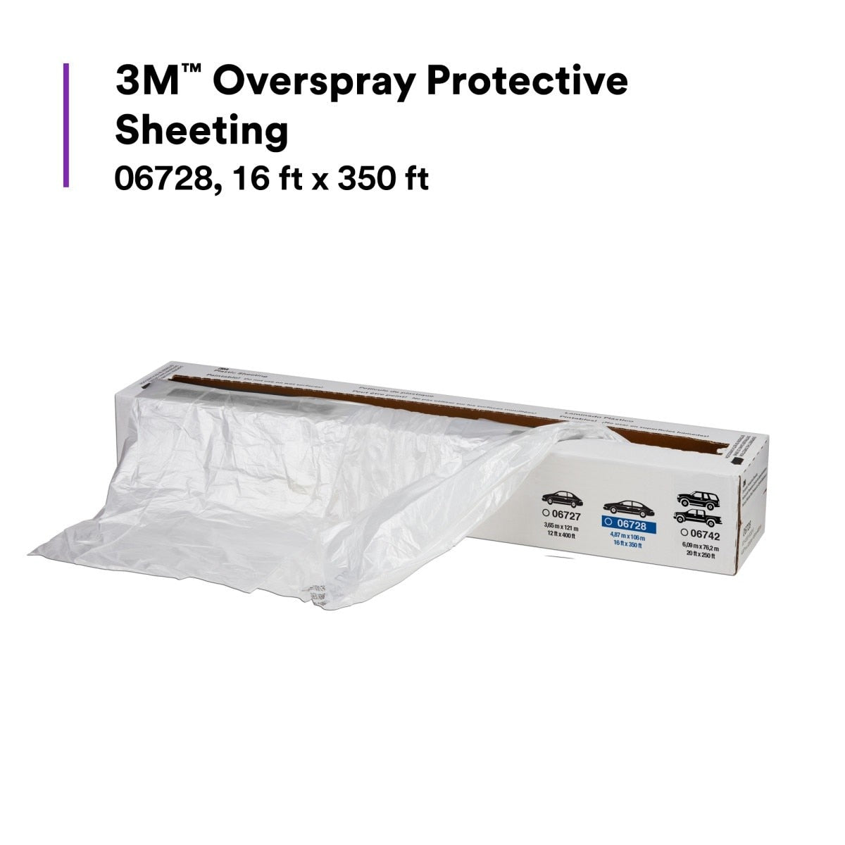 3M 06728 Scotch Premium Plastic Overspray Protective Sheeting with 233+ Masking Tape 36 mm, Transparent, HDPE, Tear Resistant, 16 ft x 400 ft (7100139893) - 3