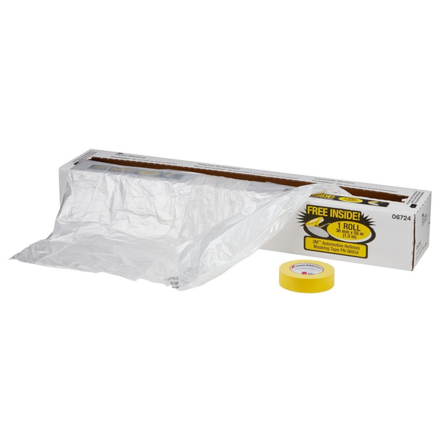 3M 06724 Plastic Sheeting with 388N Yellow Masking Tape 36 mm, Transparent, 16 ft x 400 ft (7100139894)