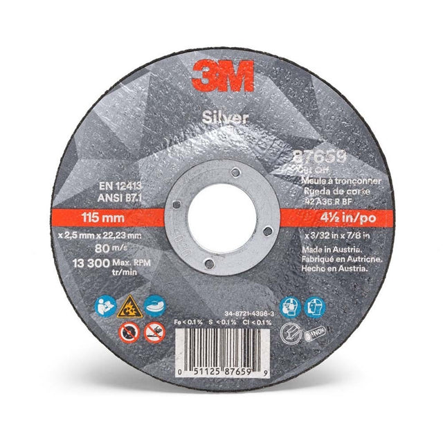 3M 87659 Silver Cut-Off Wheel, 36+, T27, 4.5 in x 3/32 in x 7/8 in (7100141055) (25 Pack)