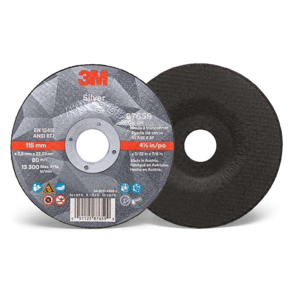 3M 87659 Silver Cut-Off Wheel, 36+, T27, 4.5 in x 3/32 in x 7/8 in (7100141055) (25 Pack) - 2
