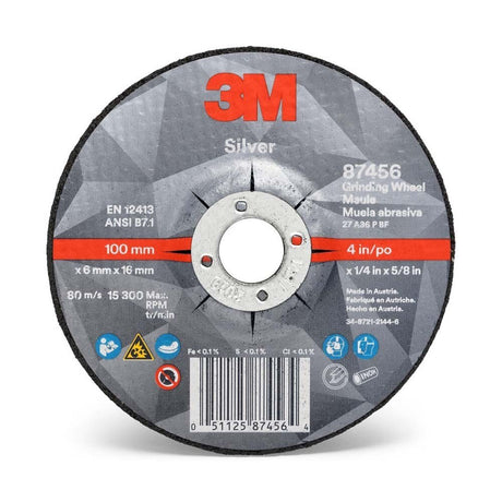 3M 87456 Silver Depressed Center Grinding Wheel, 36+, T27, 4 in x 1/4 in x 5/8 in (7100141076) (20 Pack)