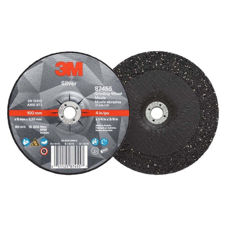 3M 87455 Silver Depressed Center Grinding Wheel, 36+, T27, 4 in x 1/4 in x 3/8 in (7100141077) (10 Pack) - 2