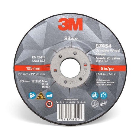 3M 87454 Silver Depressed Center Grinding Wheel T27 5 in x 1/4 in x 7/8 in for Deburring and Heavy Stock Removal on Steel (7100141078) (20 Pack)