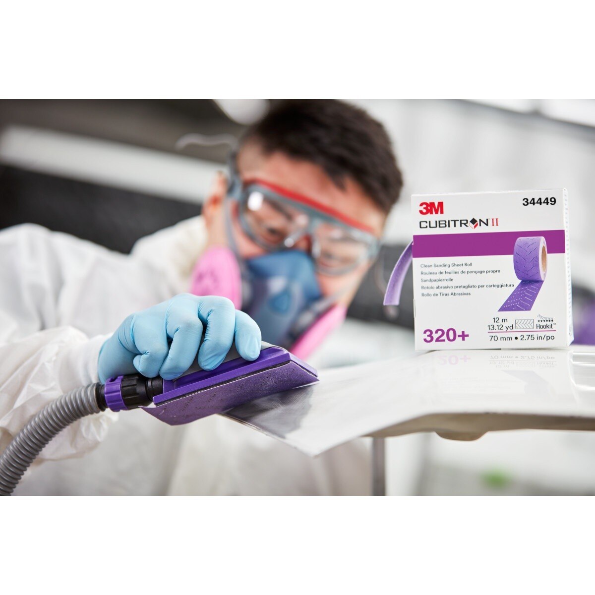 3M 737U Cubitron II Hookit Clean Sanding Sheet Roll, 320+, Purple, 70 mm x 12 m, Multi-Hole (34449) (7100141495)  - (5Pack) - 8
