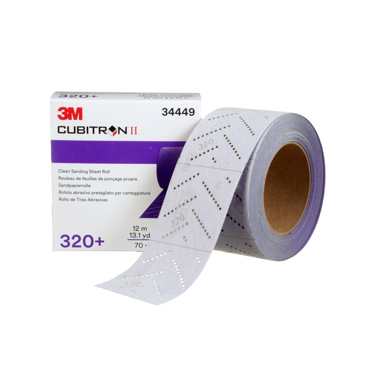 3M 737U Cubitron II Hookit Clean Sanding Sheet Roll, 320+, Purple, 70 mm x 12 m, Multi-Hole (34449) (7100141495)  - (5Pack) - 10