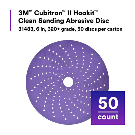 3M 737U 31483 Cubitron II Hookit Clean Sanding Abrasive Disc, 6 in, 320+, Purple (7100141496) (50 Pack) - 2