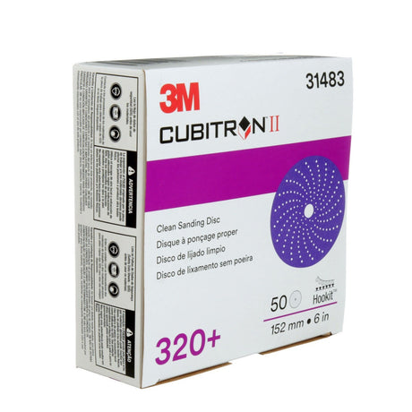 3M 737U 31483 Cubitron II Hookit Clean Sanding Abrasive Disc, 6 in, 320+, Purple (7100141496) (50 Pack) - 6