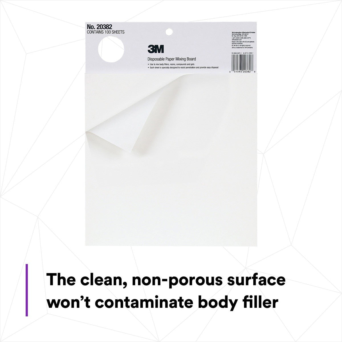 3M B-20382 Disposable Paper Mixing Board, Non Porous, Solvent Resistant, Non Soak, Large Sheet, 10 in x 13 in, 100 Sheets/Board (7100144396) (12 Pack) - 3