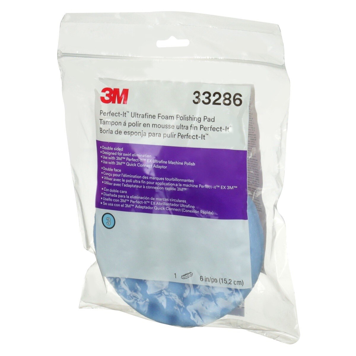 3M 33286 Ultrafine Foam Polishing Pad, Blue, Double Sided Waffle Face, 6 in for Automotive (7100145279)  - (6 Pack) - 2