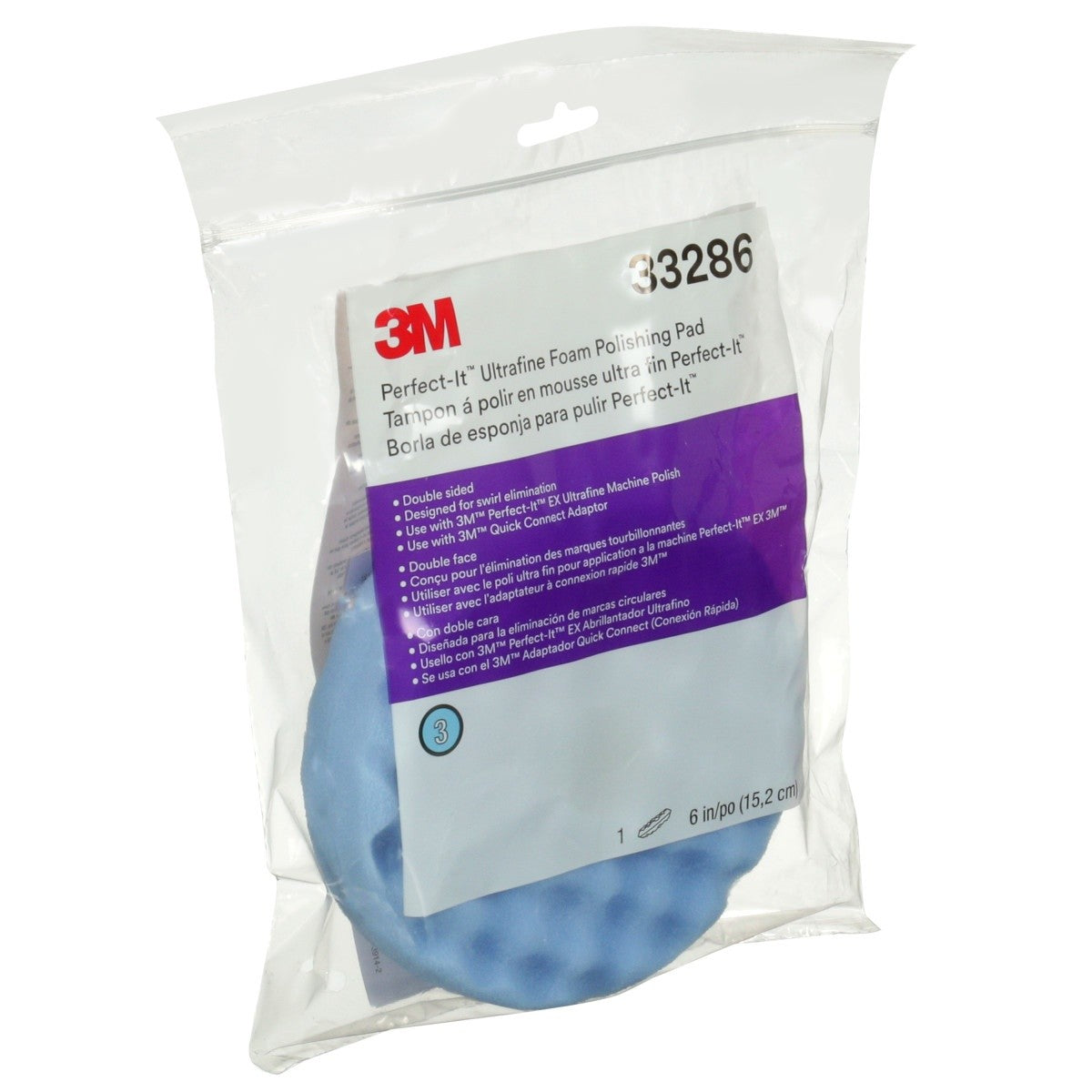 3M 33286 Ultrafine Foam Polishing Pad, Blue, Double Sided Waffle Face, 6 in for Automotive (7100145279)  - (6 Pack) - 3