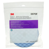 3M 05708 Hookit Ultrafine Foam Polishing Pad, Double Sided Quick Connect, Waffle Face, Blue, 8 in (7100145281)  - (6 Pack) - 5