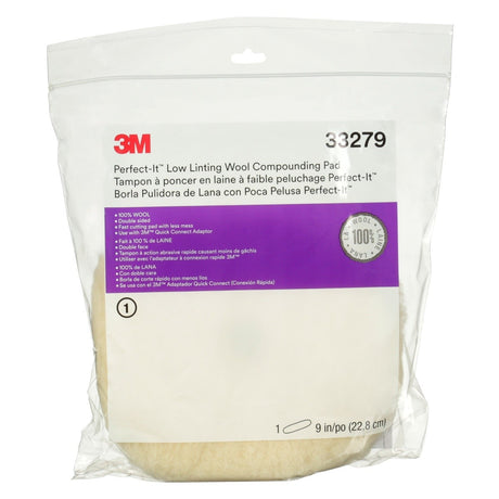 3M Perfect-It Low Linting Wool Compounding Pad, 100 Wool, White, 9 in (33279) (7100145353)  - (6Pack) - 5