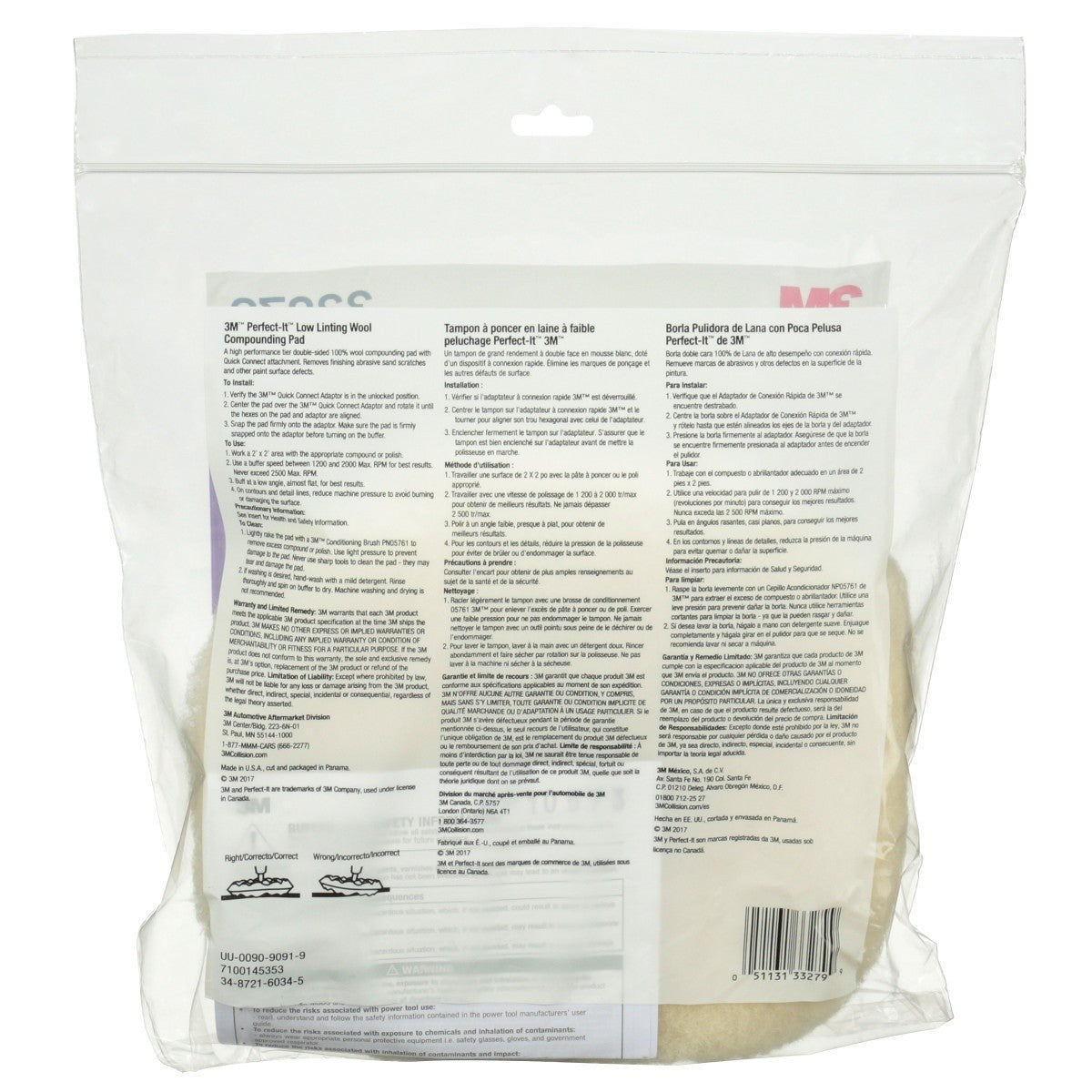 3M Perfect-It Low Linting Wool Compounding Pad, 100 Wool, White, 9 in (33279) (7100145353)  - (6Pack) - 8