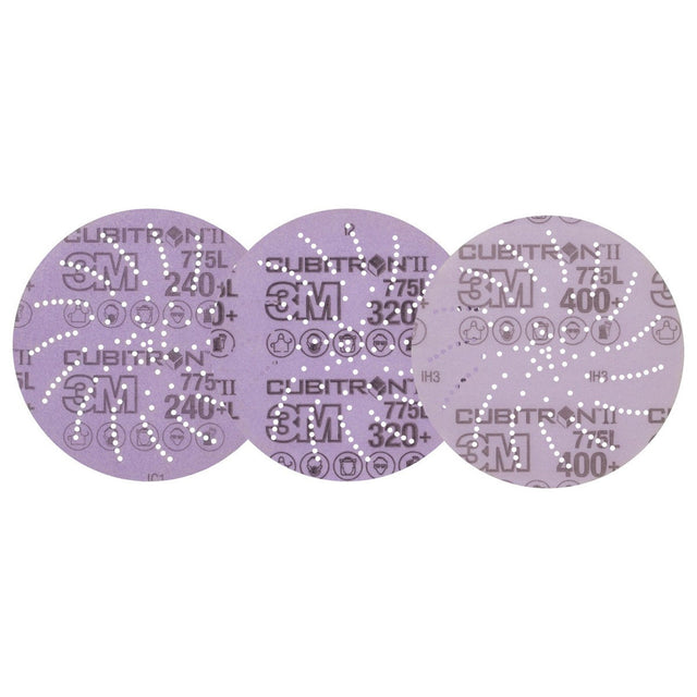 3M 775L 87435 Cubitron II Hookit Hook and Loop Film Disc, Purple, 5 in, 240+ 320+ 400+, Paint Preparation, General Sanding, Refining, Blending (7100145376) (15 Pack)