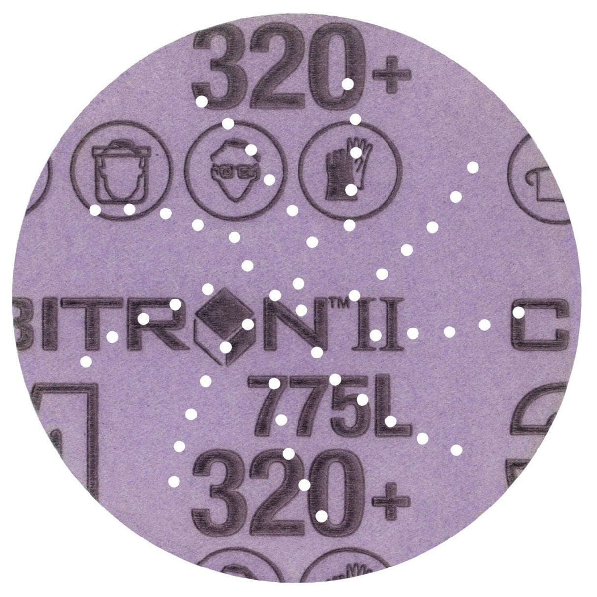 3M 775L Cubitron II Hookit Film Disc, 320+, Purple, 3 in, 300DS 53-Hole (7100145433) (250 Pack)