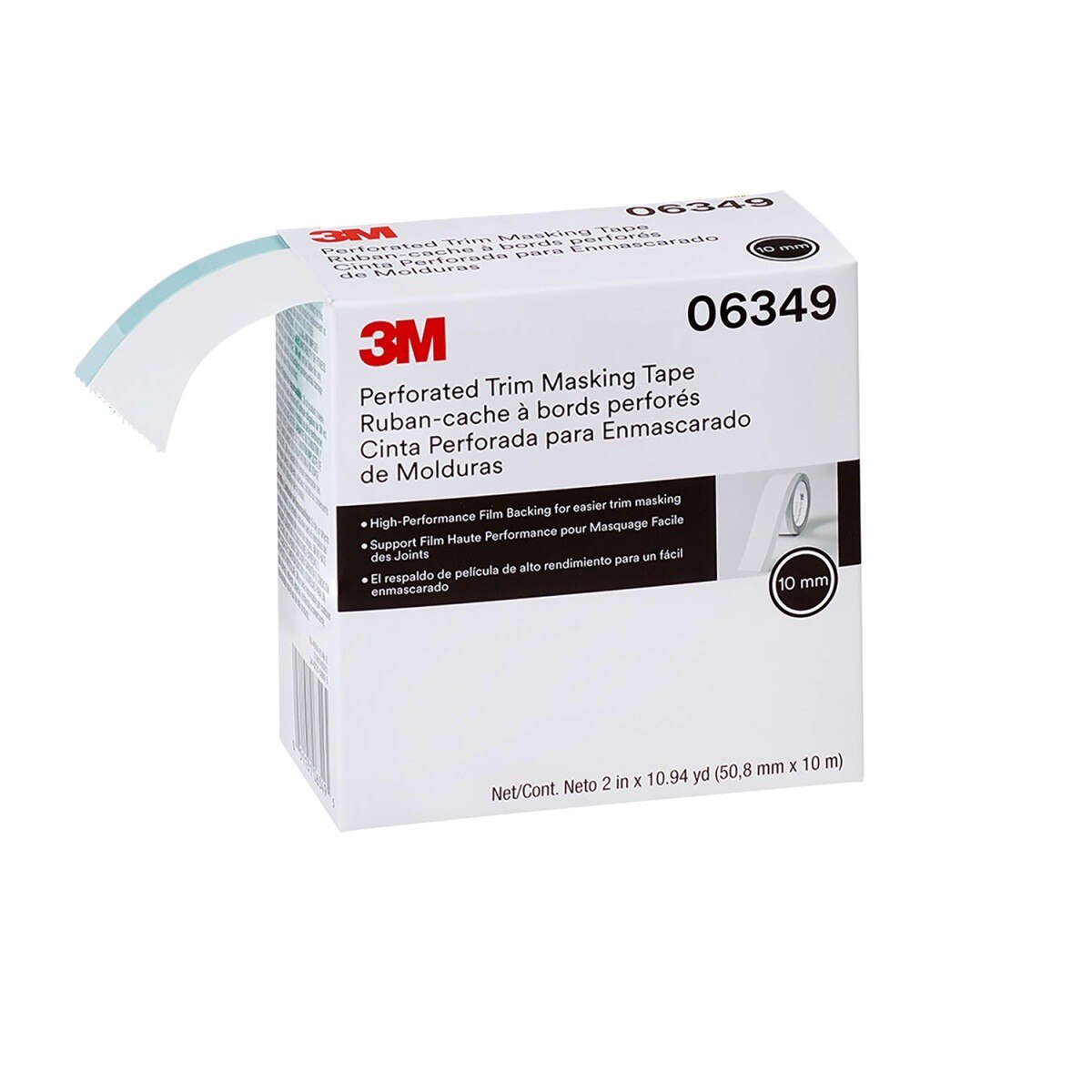3M Perforated Trim Masking Tape, 10 mm Hard Band, Blue, 50.8 mm x 10 m (06349) (7100145501)  - (6Pack) - 3