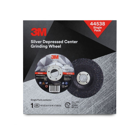 3M 44538 Silver Depressed Center Grinding Wheel, T27, 36 Plus, 4-1/2 in x 1/4 in x 7/8 in, Black, Center Hole, For Deburring and Heavy Stock Removal on Stainless Steel and Mild Steel with Right Angle Grinders (7100147339)  - (20 Pack) - 2