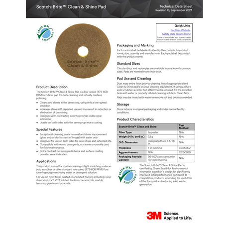 3M Scotch-Brite Clean and Shine Pad, Brown, Super Fine, 11 in (7100148036) (5 Pack) - 5