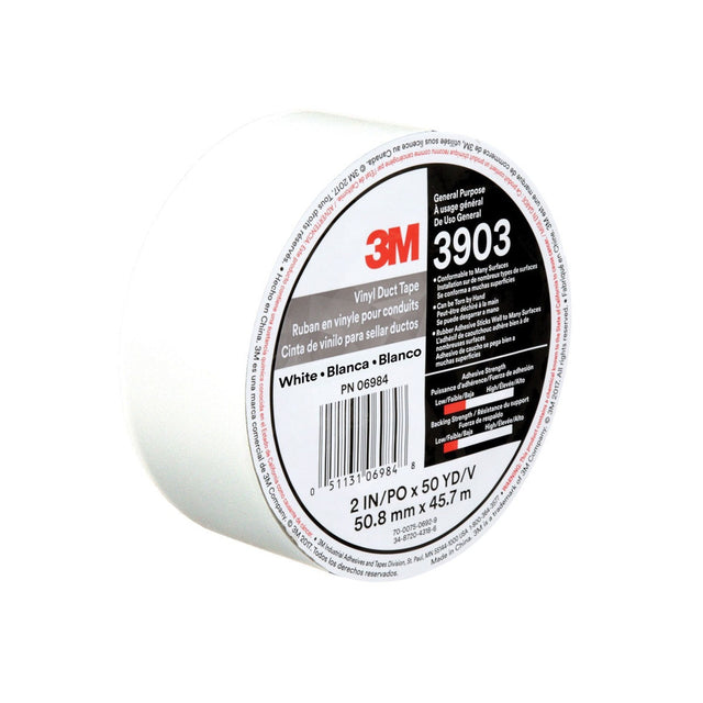 3M 3903 Vinyl Duct Tape, White, 2 in x 50 yd, 7.3 mil, Individually Wrapped (7100148262)  - (24Pack)