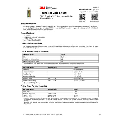 3M DP600NS Urethane Adhesive, Black, 48.5 mL Duo-Pak (7100148738)  - (12 Pack) - 2