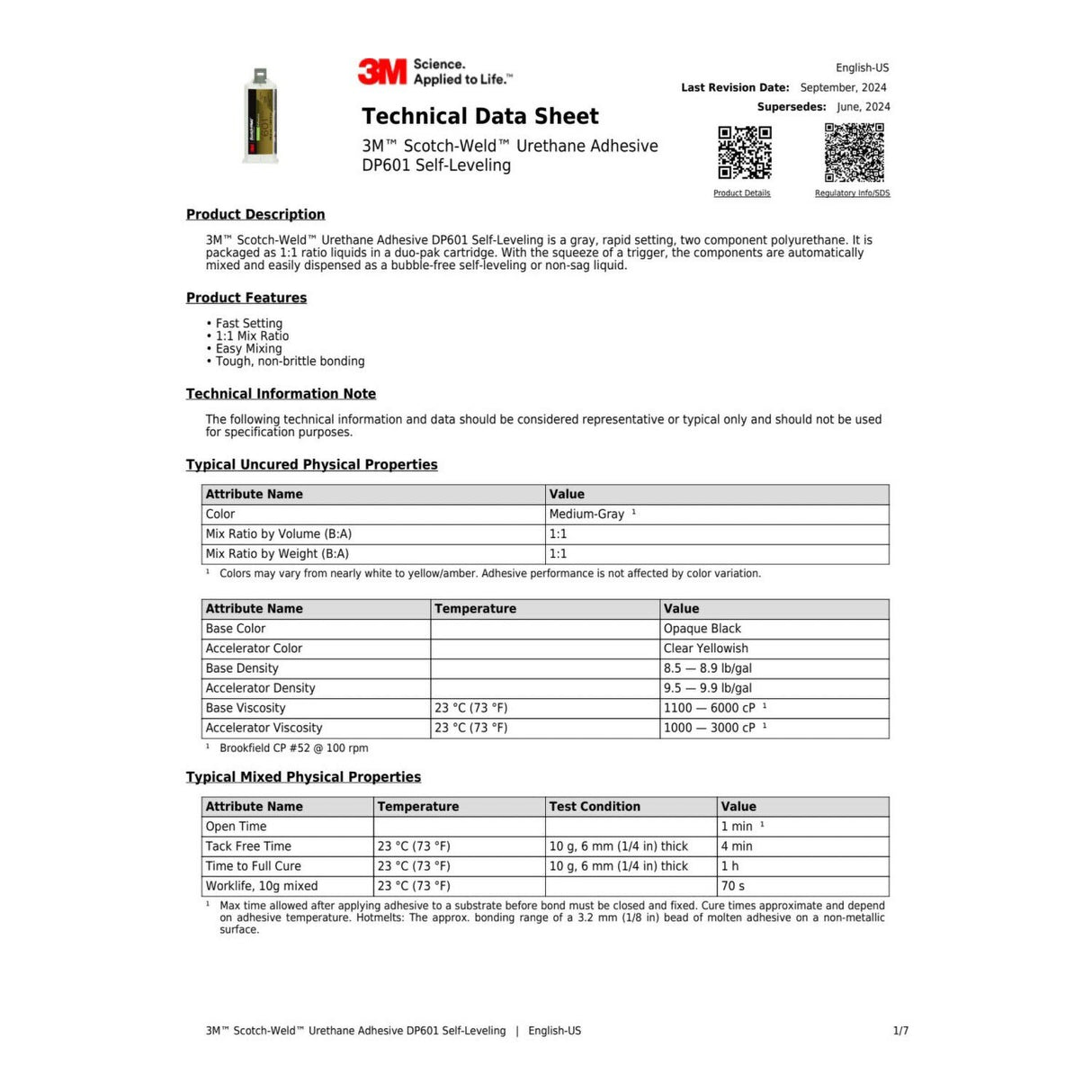 3M 601 Scotch-Weld Urethane Adhesive, Gray, 48.5 mL Duo-Pak (DP601) (7100148741)  - (12Pack) - 2
