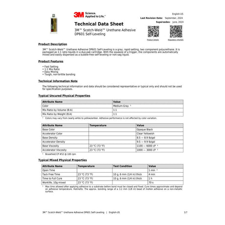 3M 601 Scotch-Weld Urethane Adhesive, Gray, 48.5 mL Duo-Pak (DP601) (7100148741)  - (12Pack) - 2
