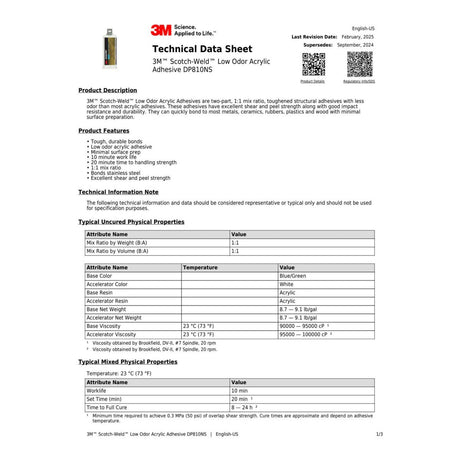 3M DP810NS Scotch-Weld Low Odor Acrylic Adhesive, Tan, 48.5 mL Duo-Pak (810NS) (7100148748)  - (12Pack) - 2
