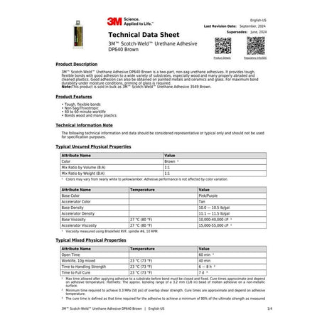 3M 640 Scotch-Weld Urethane Adhesive DP, Brown, Duo-Pak (48.5 mL) (7100148761)  - (12Pack) - 2