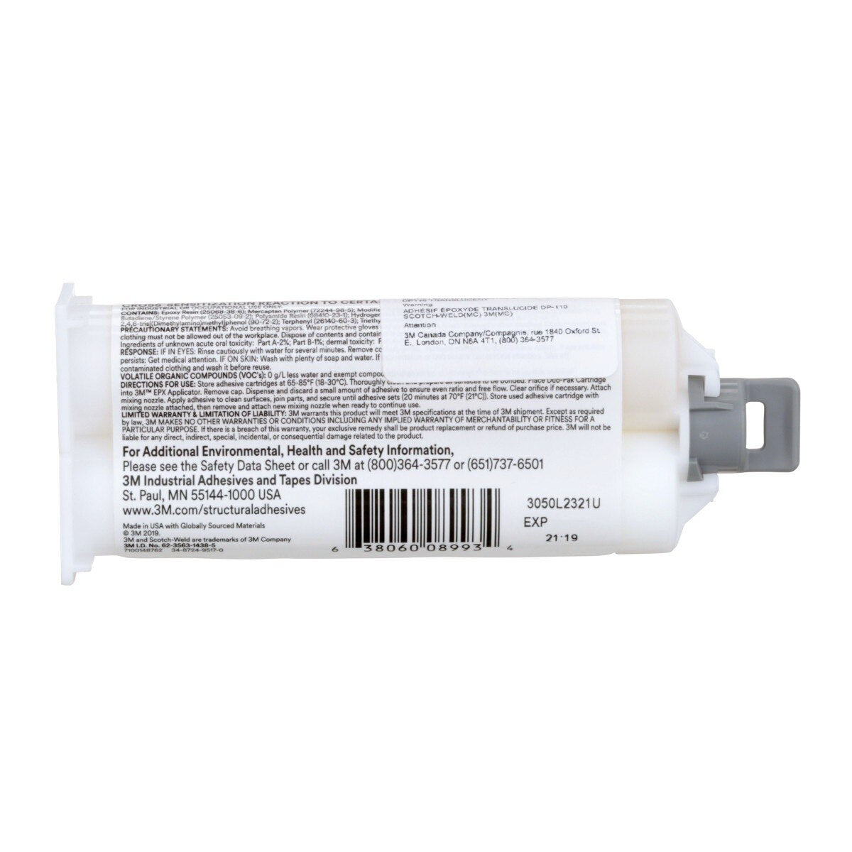 3M DP110 Scotch-Weld Epoxy Adhesive Duo-Pak Cartridge, Translucent, 48.5 mL (110) (7100148762)  - (12Pack) - 6