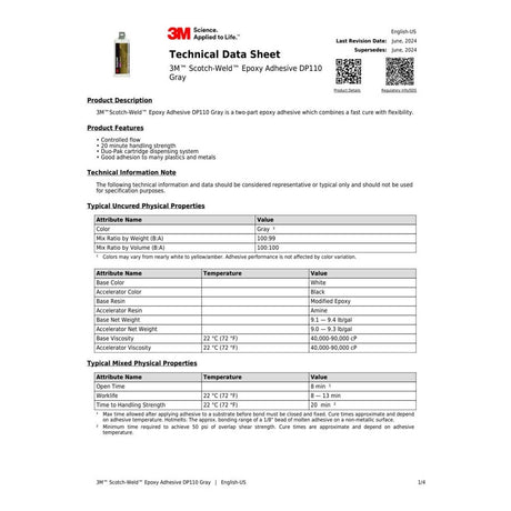 3M DP110 Epoxy Adhesive Gray Duo-Pak for Multi-Substrate Bonding (48.5 mL) (7100148777) (12 Pack) - 2