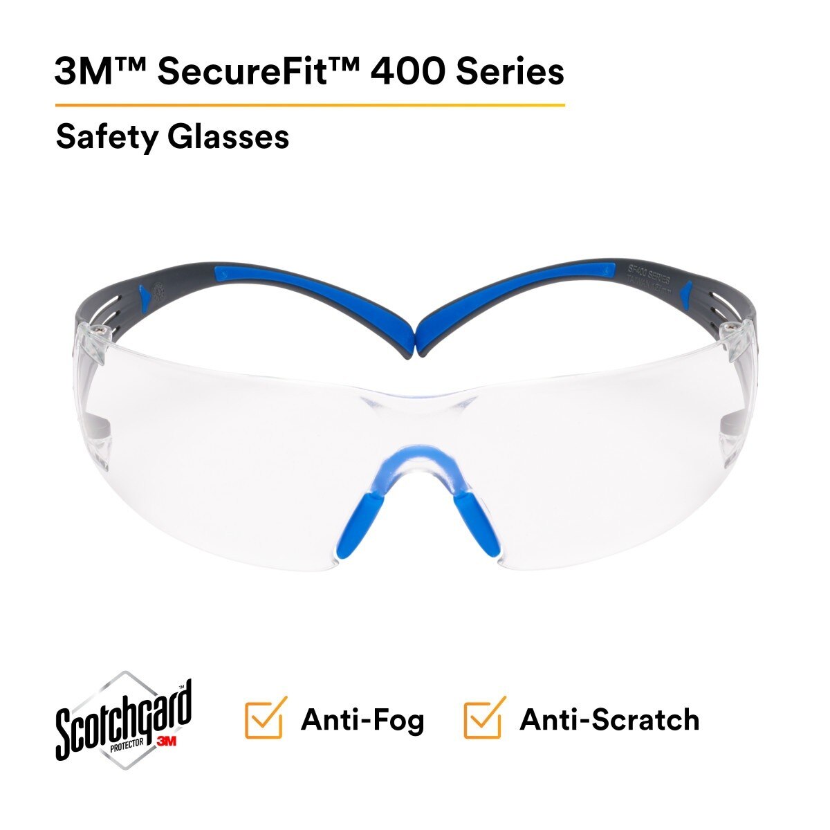 3M SF401SGAF-BLU SecureFit Safety Glasses, Clear Lens, Blue/Gray Frame, ANSI Z87.1 (7100150838)  - (20 Pack) - 5