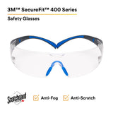 3M SF401SGAF-BLU SecureFit Safety Glasses, Clear Lens, Blue/Gray Frame, ANSI Z87.1 (7100150838)  - (20 Pack) - 5