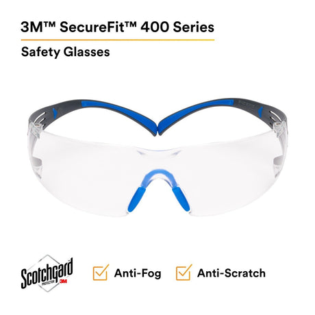 3M SF401SGAF-BLU SecureFit Safety Glasses, Clear Lens, Blue/Gray Frame, ANSI Z87.1 (7100150838)  - (20 Pack) - 5