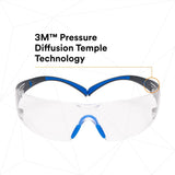 3M SF401SGAF-BLU SecureFit Safety Glasses, Clear Lens, Blue/Gray Frame, ANSI Z87.1 (7100150838)  - (20 Pack) - 7