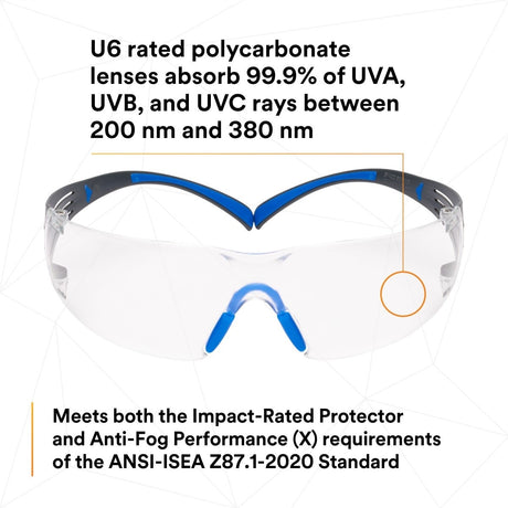 3M SF401SGAF-BLU SecureFit Safety Glasses, Clear Lens, Blue/Gray Frame, ANSI Z87.1 (7100150838)  - (20 Pack) - 10