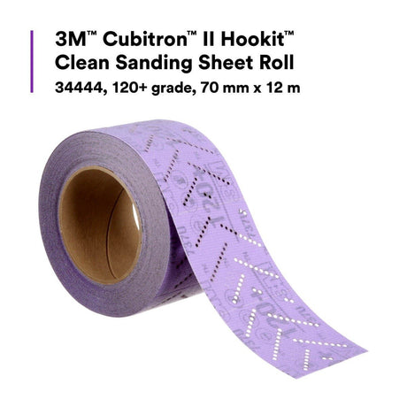 3M 737U 34444 Cubitron II Hookit Clean Sanding Sheet Roll, Multi Hole, 120 Plus, Purple, 70 mm x 12 m (7100155338)  - (5 Pack) - 2