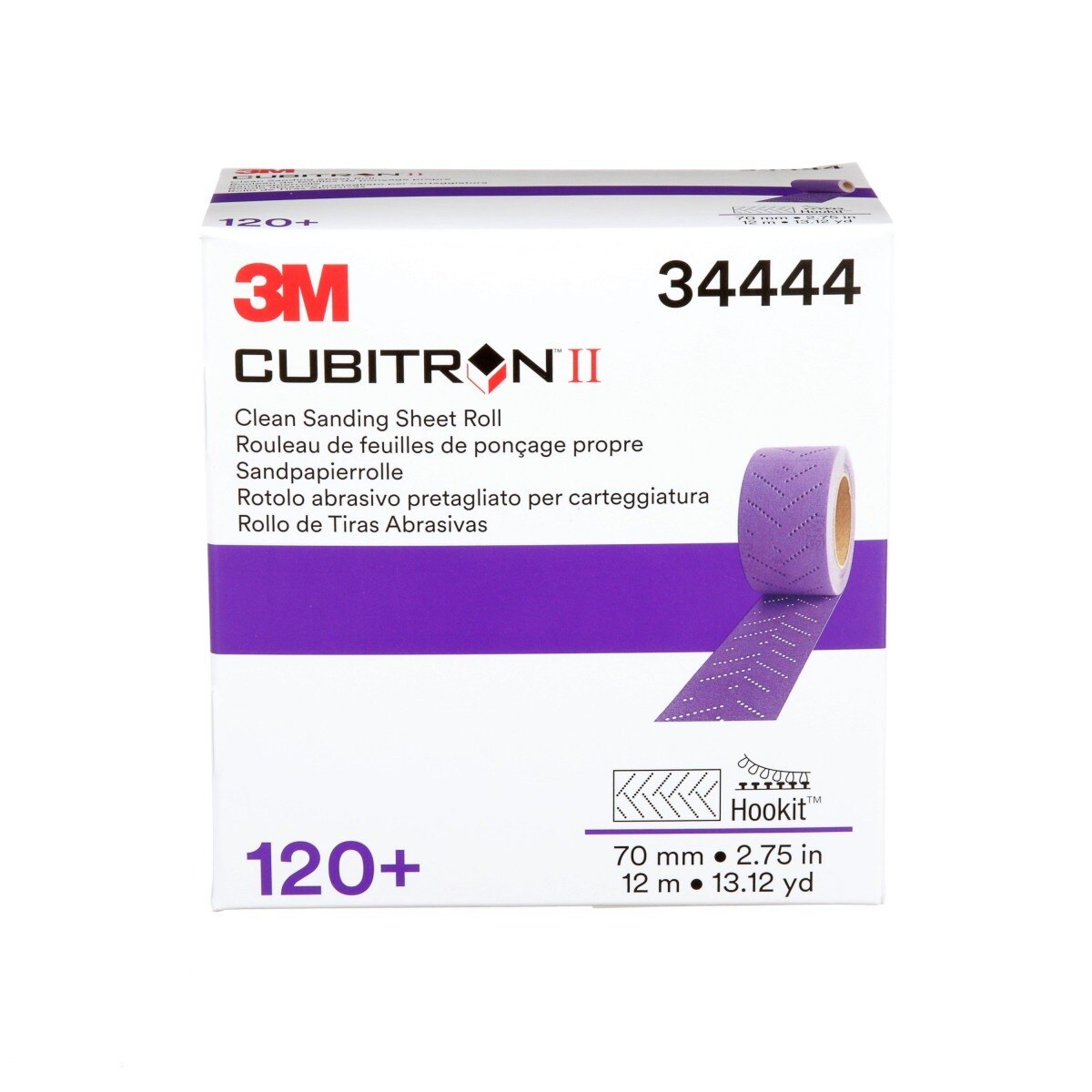 3M 737U 34444 Cubitron II Hookit Clean Sanding Sheet Roll, Multi Hole, 120 Plus, Purple, 70 mm x 12 m (7100155338)  - (5 Pack) - 5