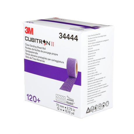 3M 737U 34444 Cubitron II Hookit Clean Sanding Sheet Roll, Multi Hole, 120 Plus, Purple, 70 mm x 12 m (7100155338)  - (5 Pack) - 7
