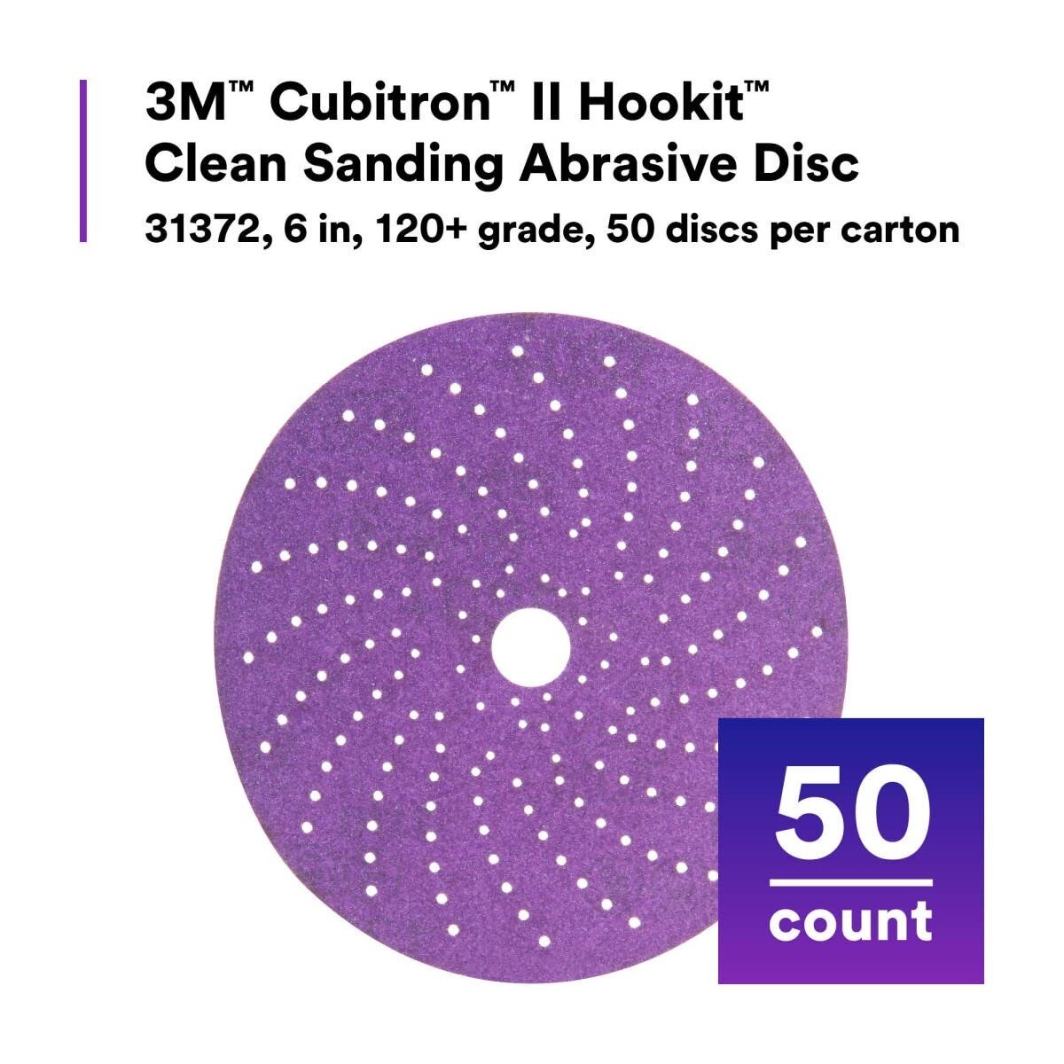 3M 31372 Cubitron II Hookit Clean Sanding Abrasive Disc, 6 in, 120+ Grit, Purple (7100155360) (200 Pack) - 2