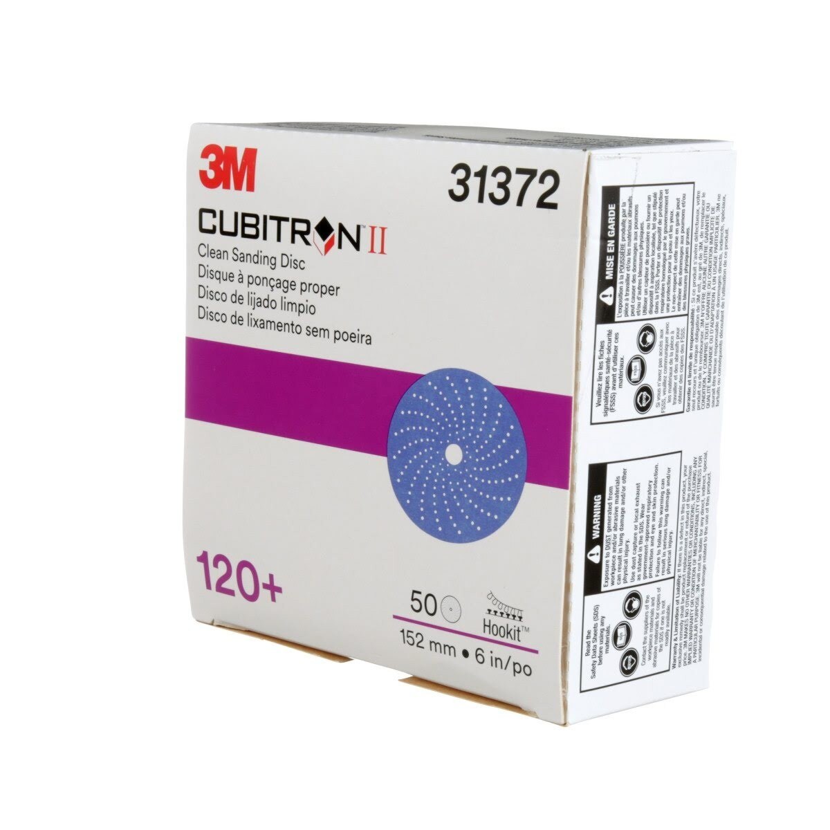 3M 31372 Cubitron II Hookit Clean Sanding Abrasive Disc, 6 in, 120+ Grit, Purple (7100155360) (200 Pack) - 7