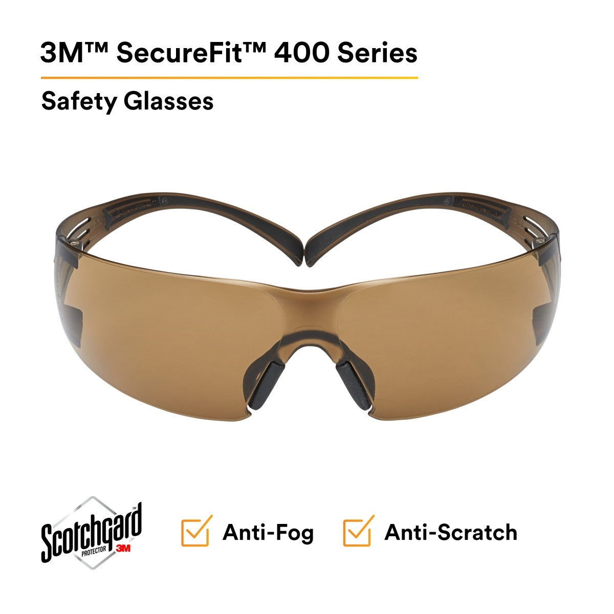 3M SF405SGAF-BLA 1334251 SecureFit Safety Glasses, Black/Brown, Brown Scotchgard Anti-fog Lens (7100155940)  - (20Pack) - 2