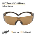 3M SF405SGAF-BLA 1334251 SecureFit Safety Glasses, Black/Brown, Brown Scotchgard Anti-fog Lens (7100155940)  - (20Pack) - 2