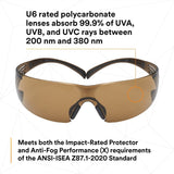 3M SF405SGAF-BLA 1334251 SecureFit Safety Glasses, Black/Brown, Brown Scotchgard Anti-fog Lens (7100155940)  - (20Pack) - 7