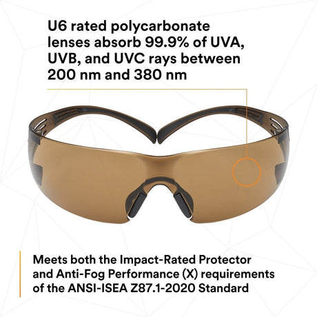 3M SF405SGAF-BLA 1334251 SecureFit Safety Glasses, Black/Brown, Brown Scotchgard Anti-fog Lens (7100155940)  - (20Pack) - 7