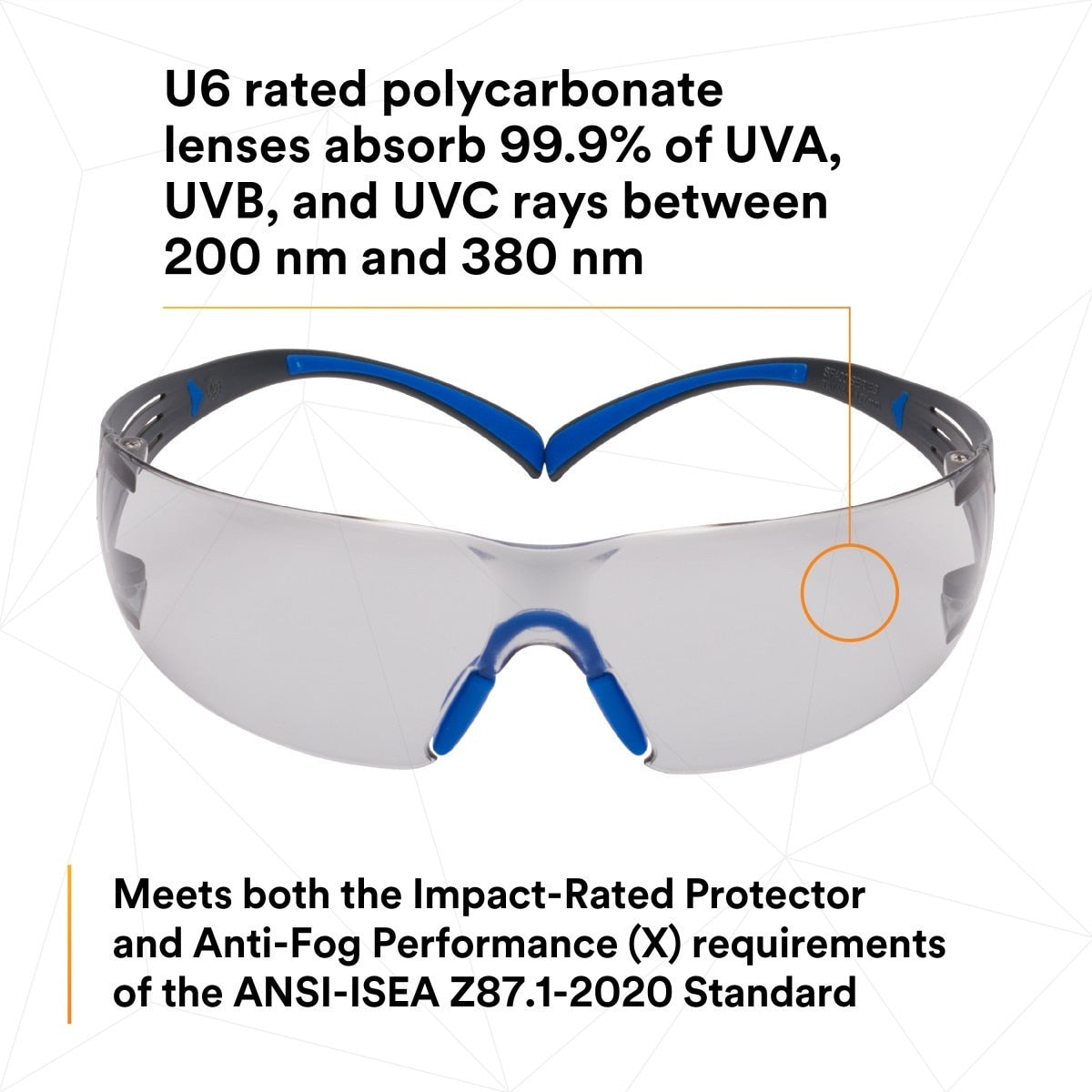 3M SF407SGAF-BLU SecureFit Safety Glasses, 400 Series, ANSI Z87.1, Indoor/Outdoor Gray Lens, Blue/Gray Frame, Anti-Fog Anti-Scratch (7100156103)  - (20 Pack) - 7