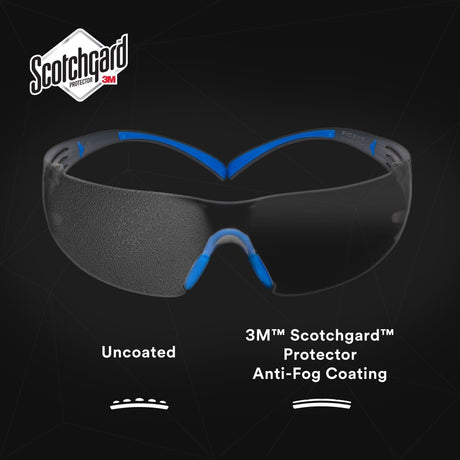 3M SF407SGAF-BLU SecureFit Safety Glasses, 400 Series, ANSI Z87.1, Indoor/Outdoor Gray Lens, Blue/Gray Frame, Anti-Fog Anti-Scratch (7100156103)  - (20 Pack) - 9