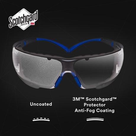 3M SF401SGAF-BLU-F SecureFit 400 Safety Glasses, Clear Polycarbonate Lens with Anti-Fog Anti-Scratch, Blue/Gray Frame, Removable Foam Gasket, ANSI Z87 Eye Protection (7100156104)  - (20 Pack) - 4
