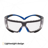 3M SF401SGAF-BLU-F SecureFit 400 Safety Glasses, Clear Polycarbonate Lens with Anti-Fog Anti-Scratch, Blue/Gray Frame, Removable Foam Gasket, ANSI Z87 Eye Protection (7100156104)  - (20 Pack) - 7